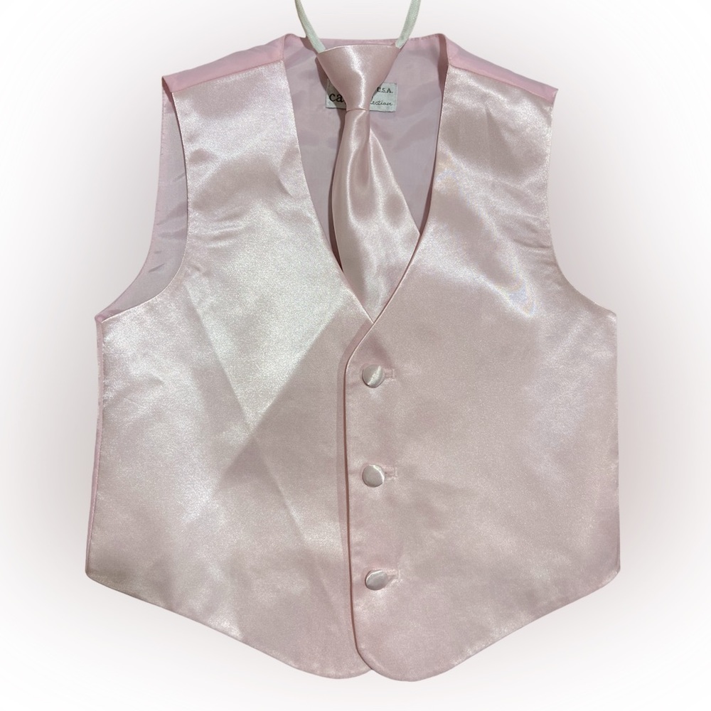 Boys Solid Pink Silky Vest and Tie set boys 4